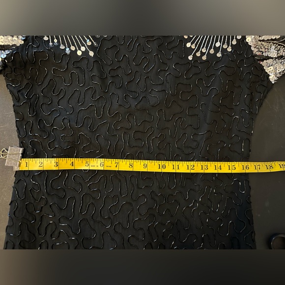 Vintage Laurence Kazar Black Silk Beaded Sheath Dress With Sequined Shoulders - Picture 13 of 15